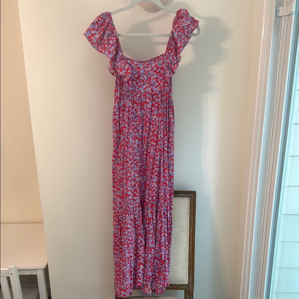 Floral Red and Blue Maxi Dress